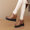 Mocasines de Cuero Genuino con Suela Gruesa y Altura Interior 2025 Nuevos Zapatos de Mujer de Punta Cremallera Lateral Plataforma Pequeña Zapatos de Cuña