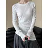 Top coreano de manga larga para el día a día, camiseta francesa de fibra de lyocell entallada en la cintura para mujer, camiseta básica de hombro normal ajustada