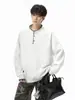 Sudadera de Peso Pesado con Bordado y Cuello Henley para Hombre, Primavera y Otoño, Estilo Americano, Corte Limpio, Manga Larga, Corte Holgado, Capa Base