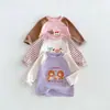 Bonita capa base forrada de forro polar para niñas, colección otoño/invierno 2026, top de color block de dibujos animados para bebés, ropa de invierno para niños, zdy6567