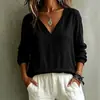 Top casual feminino de algodão e linho, manga longa, gola V, da Amazon, estilo solto, moderno, de fronteira, novo, europeu e americano, para primavera e verão 2026