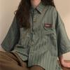 Retro de estilo americano Suelto Estilo japonés Suelto Para mujer Combinación con todo Estilo universitario Sentido del diseño Nicho Manga corta Camisa a rayas Top Trendy