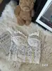 Renda Espinha de Peixe Pequeno Top Regata Feminino 2025 Sexy Decote V Sem Alças com Bojo Base Corpo Interno Exposto