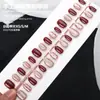 Uñas Postizas Portátiles Estilo Nuevo Otoño e Invierno Forma de Escalera Corta Rosa Borgoña Lunares Puntas de Uñas Postizas Pre-hechas 30 Piezas de Tips de Uñas