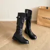 Botas altas de cuero lavado vintage forradas de polar para mujer, nuevo modelo 2026, hasta la rodilla, suela gruesa, adelgazantes, tacón grueso, caña alta, estilo ecuestre