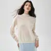 26 Otoño/Invierno Suéter de Manga Larga con Cuello Medio, Calado Bordado, Mezcla de Cachemir, Ribete de Encaje, Base de Punto Suave