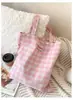 Bolso de Lona a Cuadros de Color Suave Contrastante, Mochila de Doble Cara, Estilo Fresco Pequeño, Bolso de Lona de Gran Capacidad