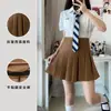 Saia plissada de cintura alta em estoque, saia curta feminina, saia de outono, estilo preppy, versão coreana, cor sólida, saia evasê anti-exposição, atacado