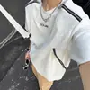 Camiseta Preta com Ombreira Design de Zíper Metálico Senso de Moda Marca de Moda cleanfit Manga Curta Estilo Americano High Street Masculina Verão Meia Manga
