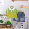 Traje de Verano para Niños, Elegante Ropa Bordada con Bloques de Color y Cuello Corto, Nuevo y Moderno Ropa para Bebés y Niños 2026 Juego de Dos Piezas