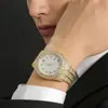 Relógio de Pulso Masculino de Luxo com Mostrador Quadrado de Strass, Quartzo, Liga de Metal, Moda, Cravejado com Diamantes, Clássico Romano, Relógio de Presente