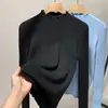 Camisa Base de Malha Grossa com Forro de Fleece para Mulheres 2025, Gola Meia-Alta com Bordas Franzidas, Top Quente para Usar por Baixo, Estilo Primavera