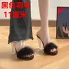 Chinelos Peludos Estilo Fada para Mulheres, Uso Externo de Verão, Novidade 2025 Sandálias de Salto Alto de Cristal Modernas com Salto Grosso