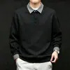 Sudadera de otoño nueva yingao con cuello polo, estilo dos piezas falsas, manga larga para hombre, suéter casual simple estilo universitario juvenil