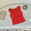 2023 Colete de algodão com gola quadrada Slim-Fit feminino clavícula plissada sem mangas cobertura de mama Sling Top interno com almofada no peito