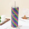 Taza Recta de Sublimación Diamond Cup Transfronteriza de 20 oz Taza Aislada con Pedrería Taza con Popote de Acero Inoxidable al Vacío Taza de Café