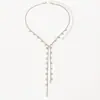Colar simples europeu e americano moda franja de strass luxo leve personalidade joia longa