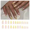 Amarelo Cremoso Gradiente Fresco e Preguiçoso Floral Estilo Europeu e Americano Unhas Usáveis Removíveis 24 Peças Produto Acabado Atacado