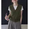 Chaleco de punto retro verde con cuello en V estilo francés, chaleco suéter corto para mujer para primavera y otoño, sin mangas, con un look sofisticado, perfecto para usar en capas.