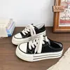 Zapatos de lona blancos con grulla de origami, de suela gruesa negra, de dos vías, para mujer, transpirables de verano, populares, versátiles, mocasines slip-on retro