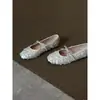 Versión de Piel de Oveja Tacón Oculto de 5 cm Estilo Hada Francesa Moño de Lentejuelas Puntera Redonda Zapatos Planos de Ballet para Mujer Mary Janes Bajos