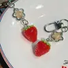 Cadena para Teléfono con Cuentas Estilo Japonés Simple y Linda Rosa Dulce Flor de Fresa Colgante de Fruta Fresca Llavero para Bolso