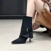 Botines con Hebilla Retro para Mujer Otoño Invierno Nuevos Leggings de Gamuza Botines Cortos Estilo Coreano Tacón Alto Botines Pequeños Color Nude Botas Vaqueras
