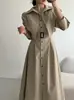 Vestido Slimming Chic Coreano com Temperamento Francês, Falso Duas Peças, Cadarço na Cintura