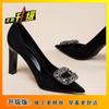 Elegantes Zapatos de Tacón Bloque Negro Profesionales para el Trabajo 2025 Nuevos de Punta Fina con Pedrería de Gama Alta para Commuter Tacones Ultraltos para Mujer