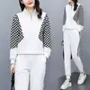 Conjunto de Dos Piezas para Mujer Talla Grande Estilo Coreano a Cuadros Manga Larga Cuello Alto Deportivo Casual Primavera y Otoño 2026 para Exportación