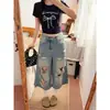 Shorts jeans cropped wide leg rasgado estilo retrô americano para mulheres, outono cintura alta plus size emagrecedor solto reto