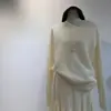 Suéter de Tricô Minimalista Redondo Suave de Caxemira + Lã Merino para Mulheres, Caimento Relaxado, Quente, Macio, Suéter Escovado