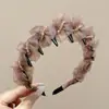 Faixa de cabelo de rede estilo coreano com copa alta para mulheres, elegante e moderna, adequada para usar na rua ou para lavar o rosto, com presilha de dentes