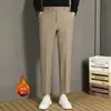 Calças de Inverno Masculinas plus size com forro de fleece Espessas Quentes Casuais Estilo Coreano Comprimento no Tornozelo Vertical Retas Largas
