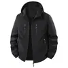 Chaqueta para hombre de talla grande, chaqueta casual con capucha para exteriores, cortavientos con forro polar para hombre, impermeable, cálida ropa de trabajo, abrigo de invierno
