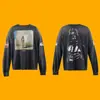 Camiseta Saint xxx stb de manga longa vintage lavada com efeito desgastado, da marca americana de moda de rua, para homens e mulheres, top de corte solto