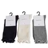 Calcetines con Borde Fruncido para Mujer, Calcetines de Media Pantorrilla, Calcetines de Algodón Peinado, Calcetines Holgados Estilo Ballet con Rayas Verticales, Calcetines Zhuji Sin Costuras Estilo Preppy