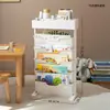 Estante de armazenamento para mesa lateral, estante de armazenamento de livros multicamadas com rodas, pequeno carrinho prateleira, itens domésticos de piso, montado na parede
