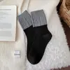 Nuevos Calcetines Retro de Doble Aguja con Bloques de Color para Mujer, Calcetines de Media Pantorrilla para Otoño e Invierno, Calcetines Largos de Algodón Cálidos de Moda