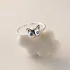 Anel Novo Colorido Feminino Estilo Coreano Gato Animal Preto Diamante Azul Coroa de Cânhamo Aberto Distintivo Pulseira Coração de Menina Doce