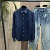 Camisa Casual Confortável de Linho com Manga Longa, Cor Sólida, Lapela Jomi/New Style, com Bordado de Cavalo Pequeno no Peito, para Mulheres