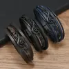 Joias Masculinas Novas Mais Vendidas na Europa e América Pulseira de Couro Trançado Multicamadas Criativa Retrô Pulseira de Nota Preta Personalizada