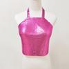 Amazon metal alumínio lantejoulas sexy hot girl Street halter cintura exposta sem mangas fora do pescoço colete top tubo superior