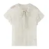 Roupas Femininas Transfronteiriças Verão 2026 Moda Europeia e Americana Camisa com Laço Decorativo de Bolinhas e Manga Flutuante para Mulheres M87015