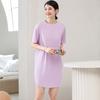 Verão Simples Fino Em Torno Do Pescoço vestido de manga curta Mid-length Vestido de Seda Gelo Solto Fada Casa Camisola Emagrecimento plus size