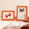 Porta-Retrato Comemorativo de Patas de Animal de Estimação Suporte de Exibição Pegadas de Cachorro e Gato Presente DIY Feito à Mão Porta-Retrato de Pegada de Mão Almofada de Tinta Sem Lavagem