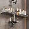 Suporte de Rack de Armazenamento com Haste Ajustável para Chuveiro de Banheiro, Bandeja Suporte de Chuveiro Sem Furo, Rack de Armazenamento para Sabonete Líquido
