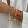 Pulsera de Acero Inoxidable Chapado en Oro de 18k con Cuentas de Flores Pequeñas Multicolor Dulce Fresca Atmósfera de Nicho Para Apilar Accesorio de Mano Diario para Mujer