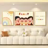 Una Familia de Tres Sana Sala de Estar Cálida Triple Pintura Decorativa Tronco Crema Nueva Pintura Colgante Mural de Fondo para Sofá