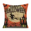 Funda de almohada de lino para Halloween, funda de cojín para reposacabezas impresa